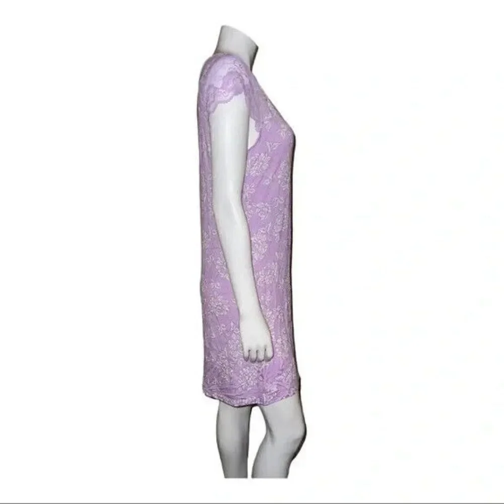 Charter Club Purple Chainstitch Floral Lace-Sleeve Chemise Nightgown XS NWT